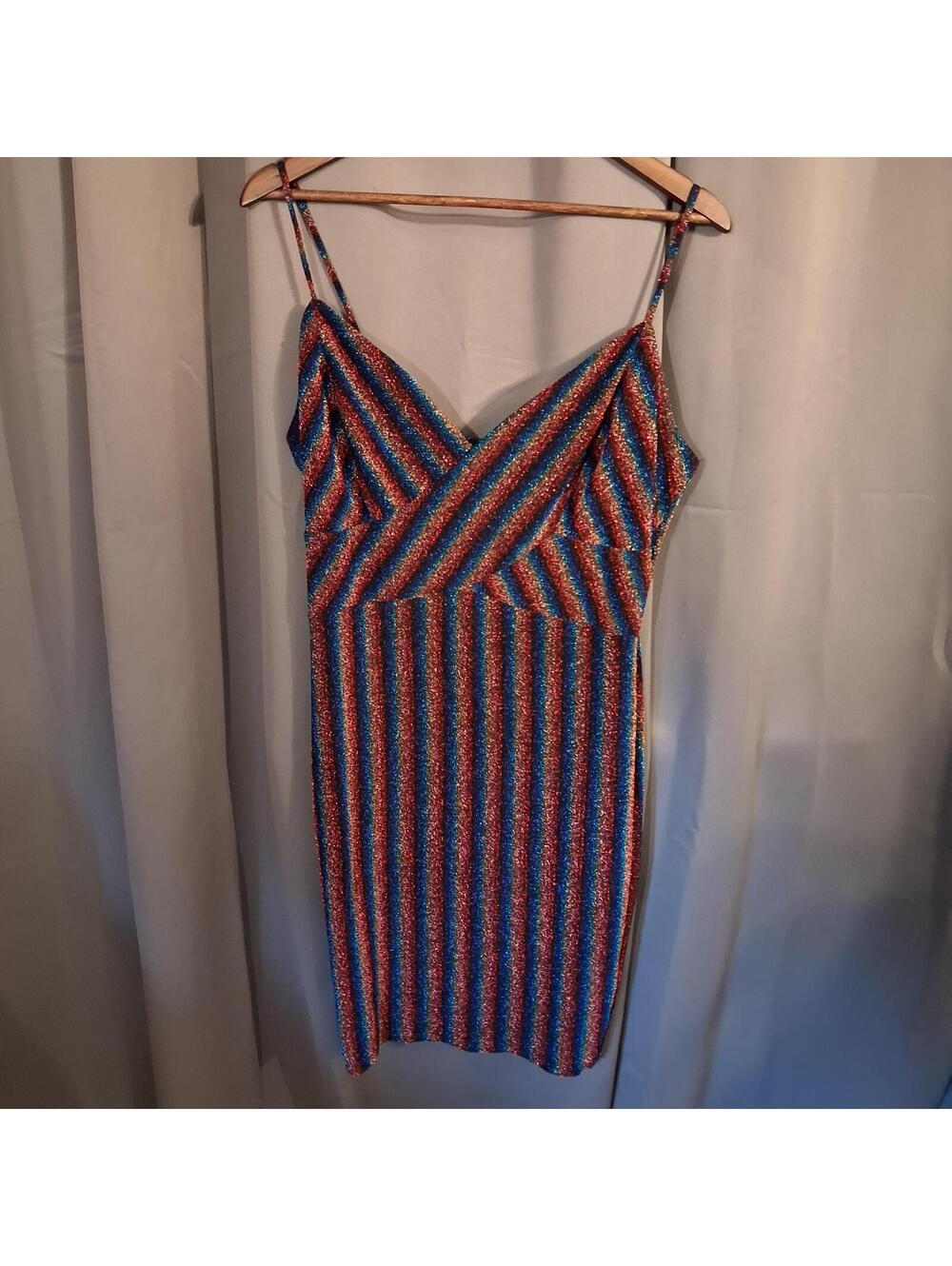 Haute Fox 2X Sparkly Striped Spaghetti Strap Dress